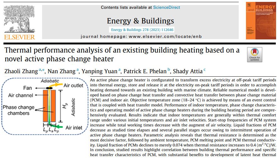 [New Paper] Thermal performance analysis of an existing building heating based on a novel active phase change heater