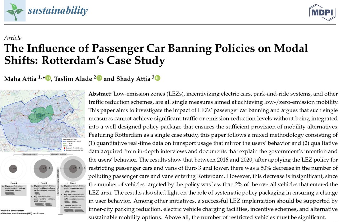 [New Paper] The Influence of Passenger Car Banning Policies on Modal Shifts: Rotterdam’s Case Study