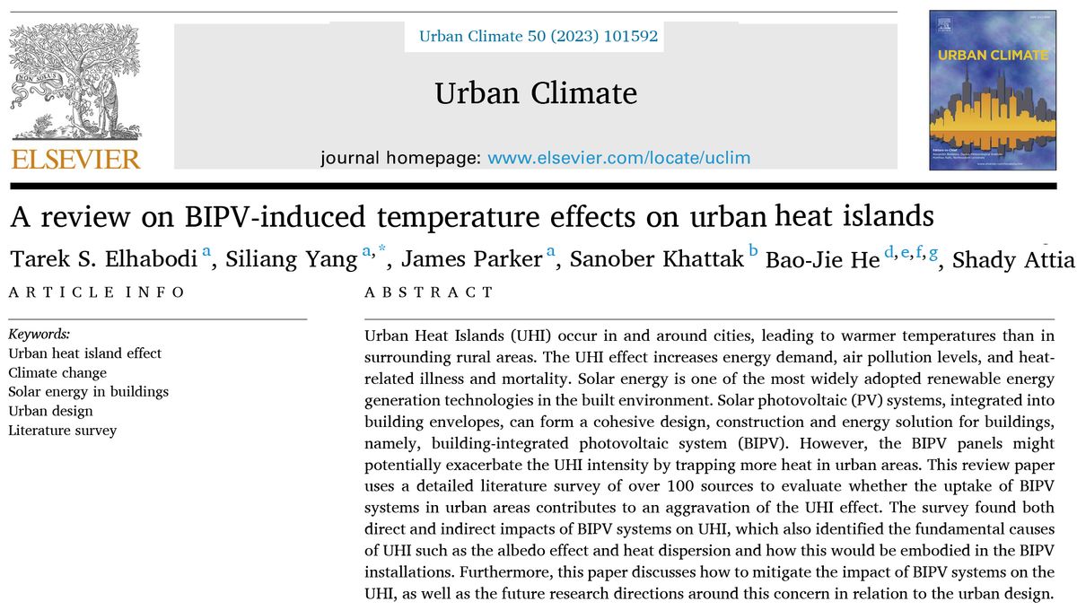 [New Paper] A review of BIPV-induced temperature effects on urban heat islands